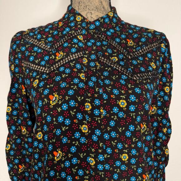 Maje Floral Print Ladder-Seam Snap Button Shirt Women’s Size 1/ Small - Picture 7 of 12